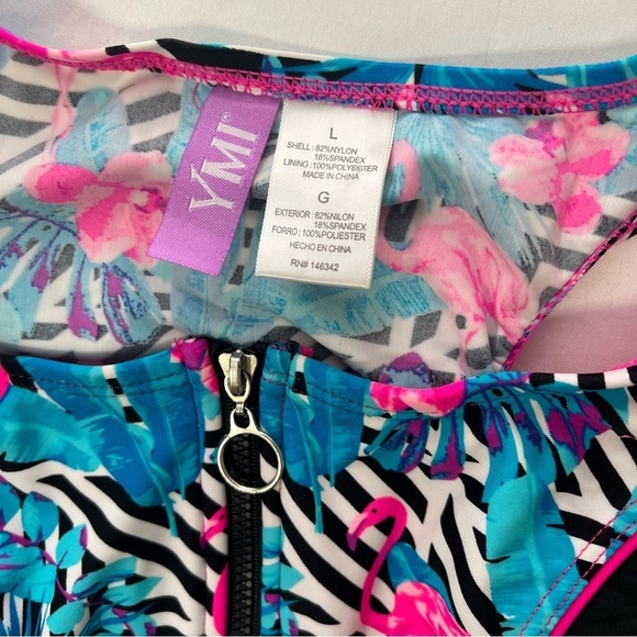 YMI Women’s Large 2 Piece Swimsuit Vibrant Tropical Flamingo Swimwear Set - Picture 8 of 11